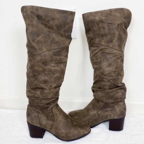 L4L LUST FOR LIFE Brown Faux Vegan Leather Knee High Boots 8 Fall Winter - Picture 1 of 10